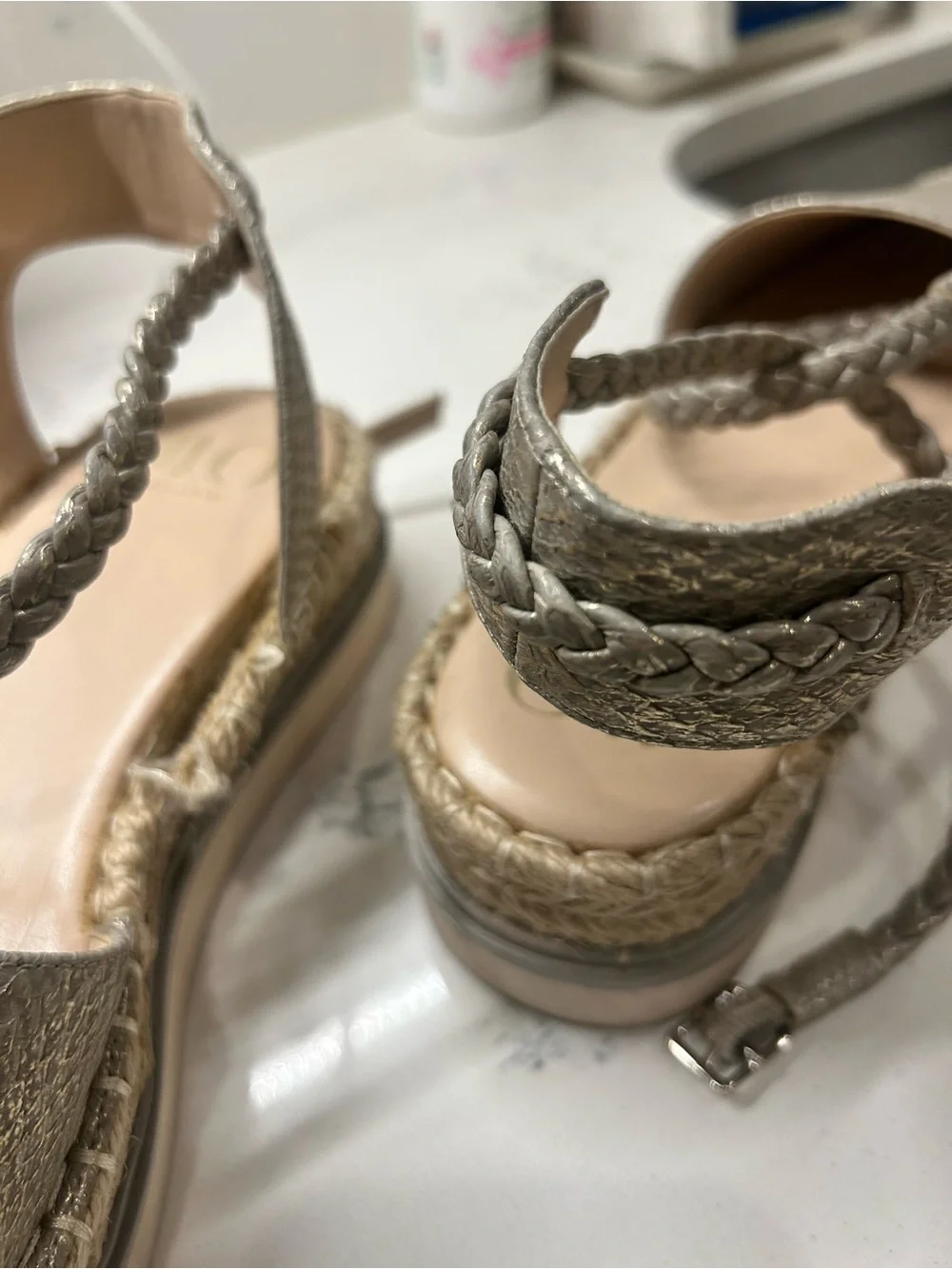 Jennifer Lopez Metallic Silver Braided Espadrille Sandals